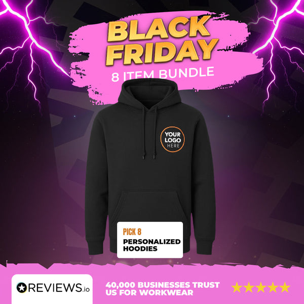 8 Personalised Embroidered/Printed Hoodies with Free Logo