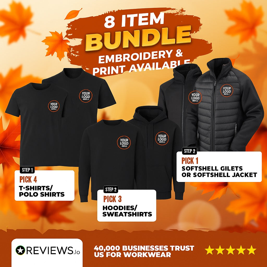 8 Item Printer Prime Premium Embroidered Workwear Bundle with Free Logo