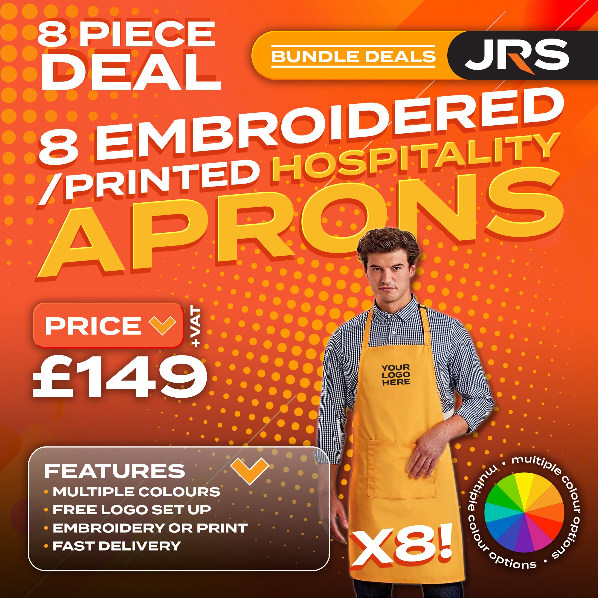 8x Embroidered/Printed Pocket Aprons - PR154