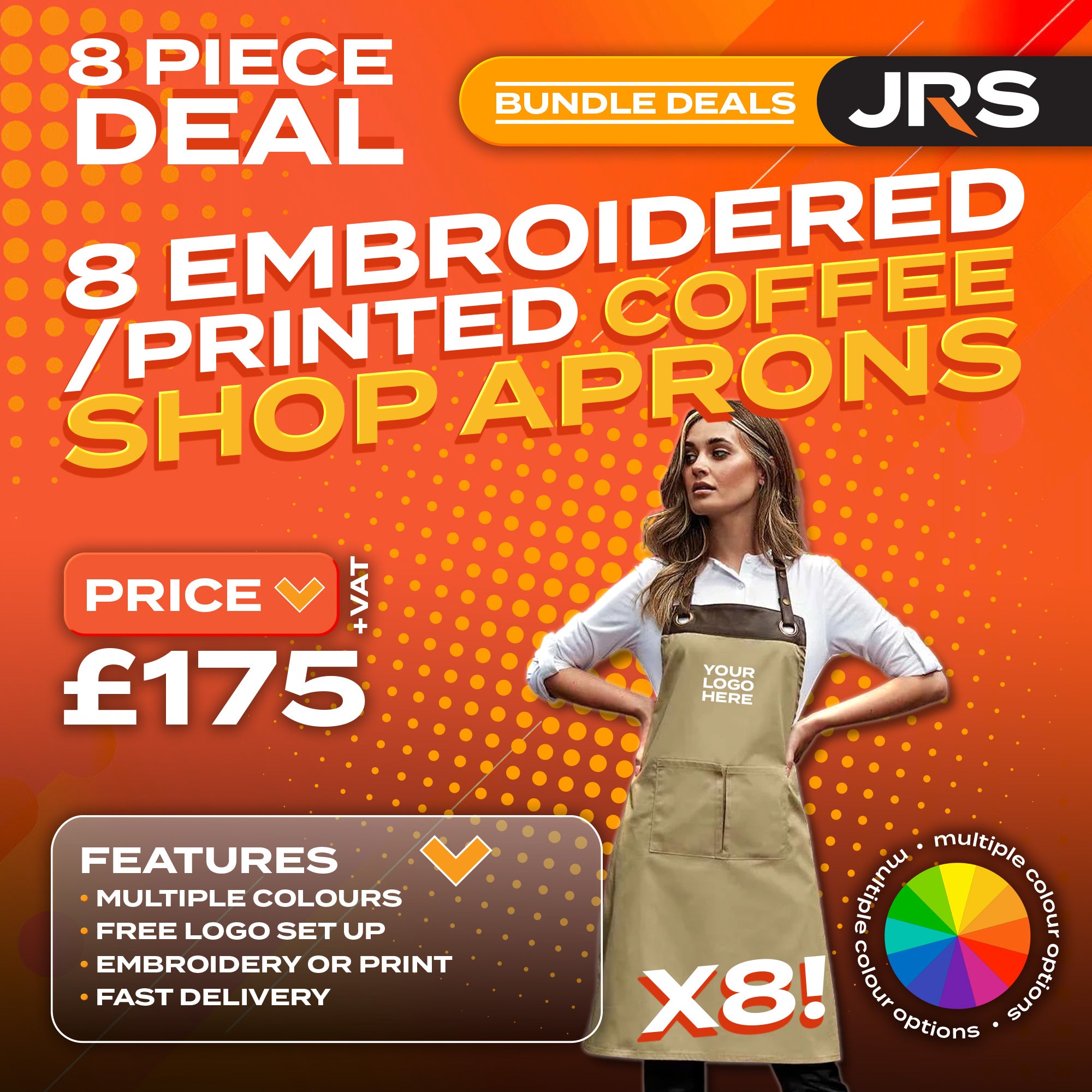 8x Embroidered/Printed Coffee Aprons Bundle Deal - PR123