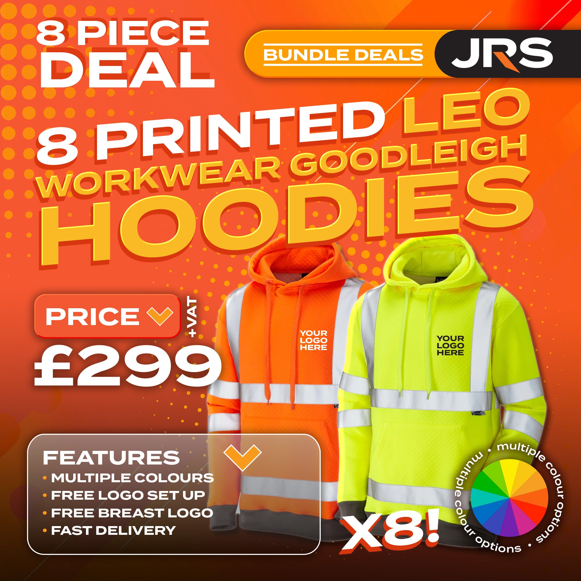 8x Printed Leo Workwear Goodleigh Hoodies