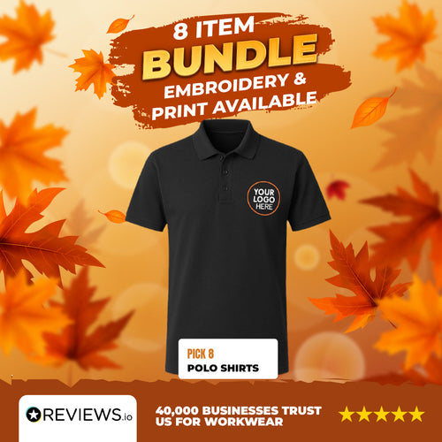 8x Personalised Embroidered Work Polo Shirts with Free Logo