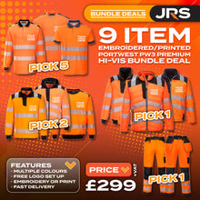 9 Item Embroidered/Printed Portwest PW3 Premium Hi-Vis Bundle Deal