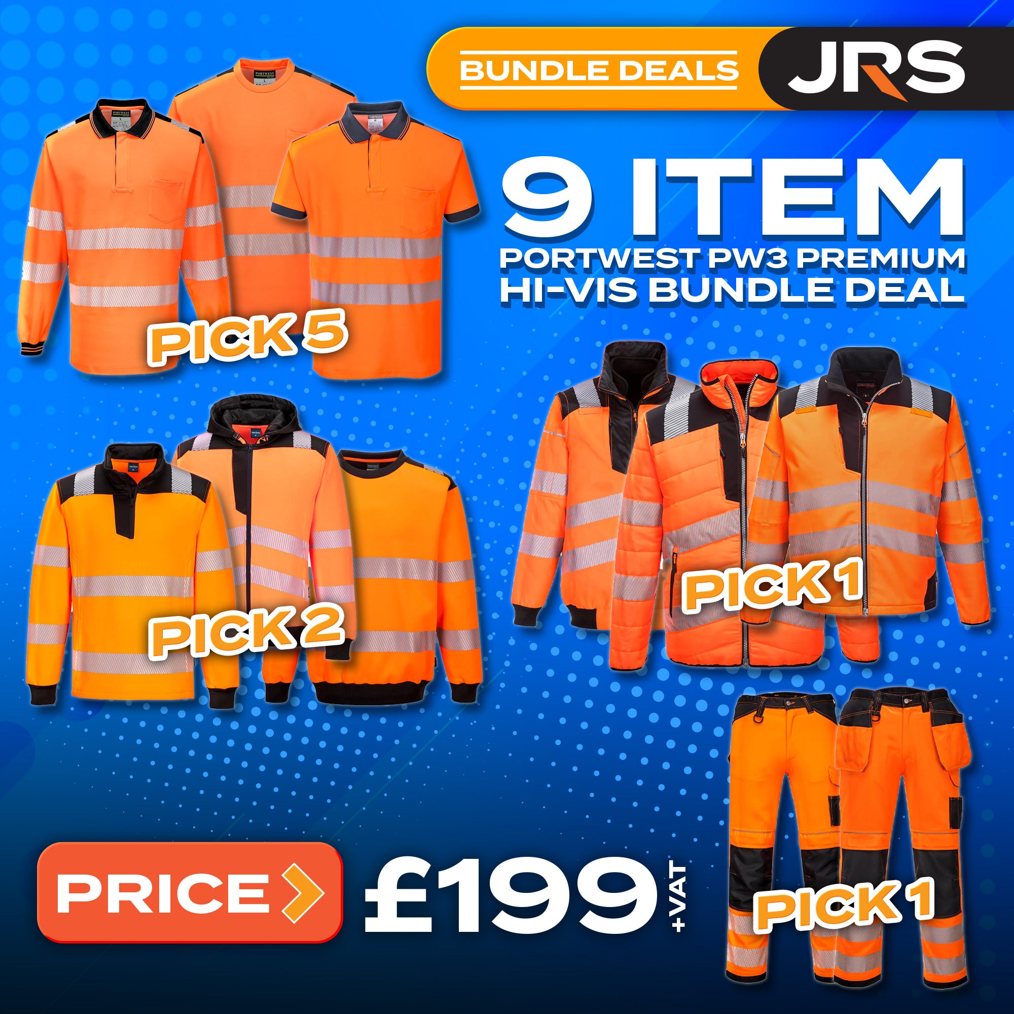 9 Item Portwest PW3 Premium Hi-Vis Bundle Deal