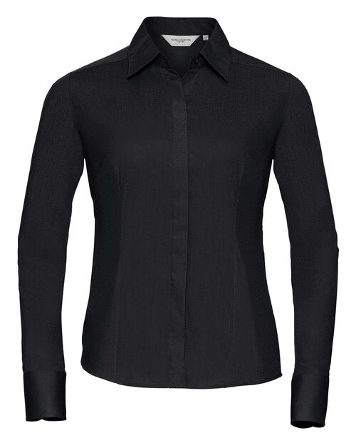 Russell Ladies Long Sleeve Fitted Polycotton Poplin Shirt Corporate Blue