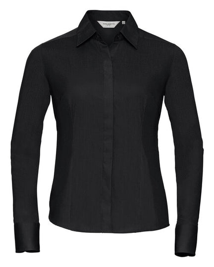 Russell Ladies Long Sleeve Fitted Polycotton Poplin Shirt Corporate Blue