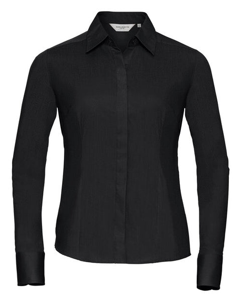 Russell Ladies Long Sleeve Fitted Polycotton Poplin Shirt Corporate Blue