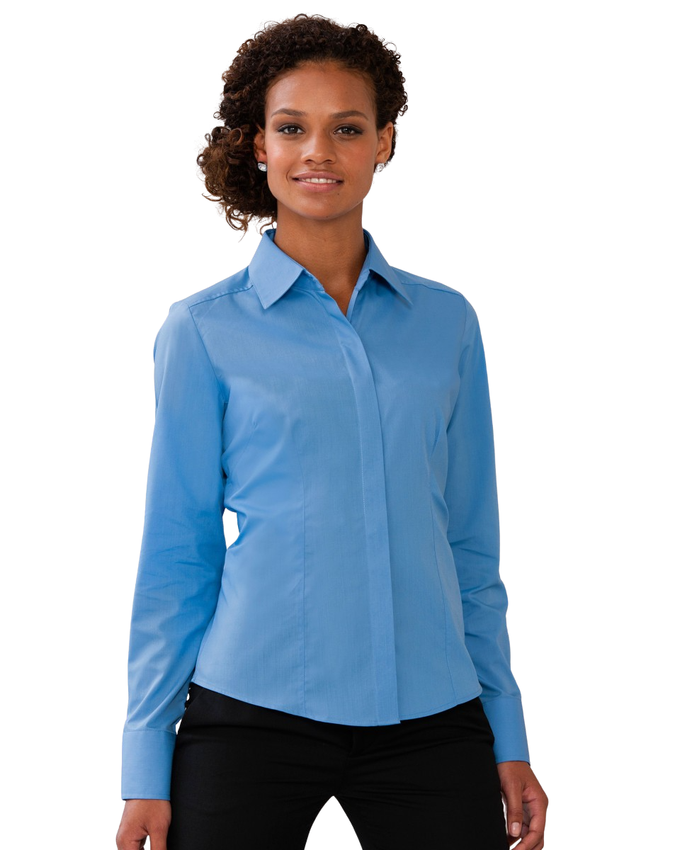 Russell Ladies Long Sleeve Fitted Polycotton Poplin Shirt Corporate Blue