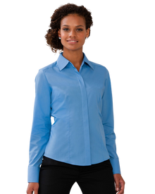 Russell Ladies Long Sleeve Fitted Polycotton Poplin Shirt Corporate Blue