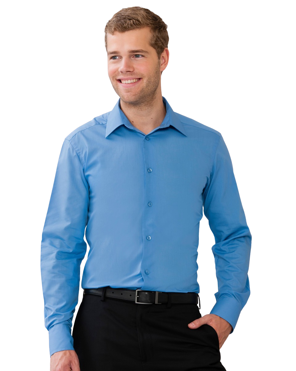 Russell Mens Long Sleeve Tailored Polycotton Poplin Shirt Corporate Blue