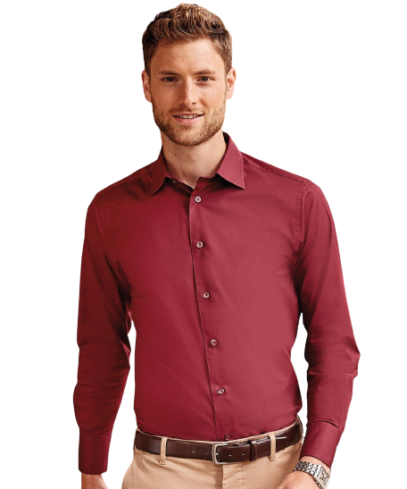 Russell Mens Long Sleeve Fitted Stretch Shirt Port