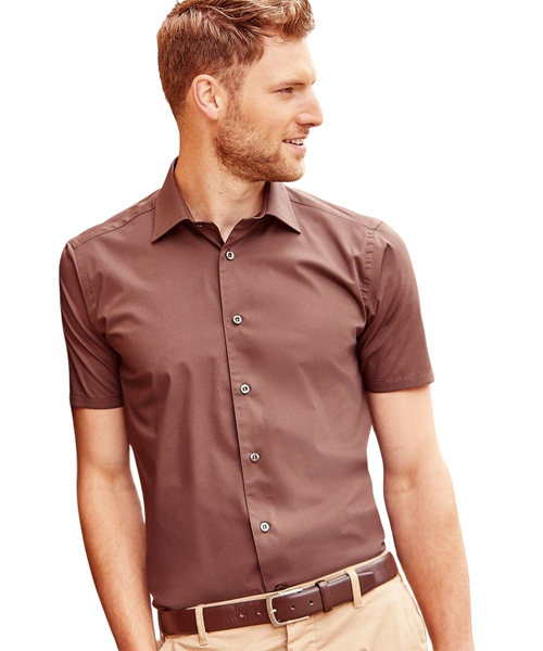 Russell Mens Short Sleeve Fitted Stretch Shirt Port