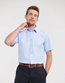 Russell Mens Short Sleeve Herringbone Shirt