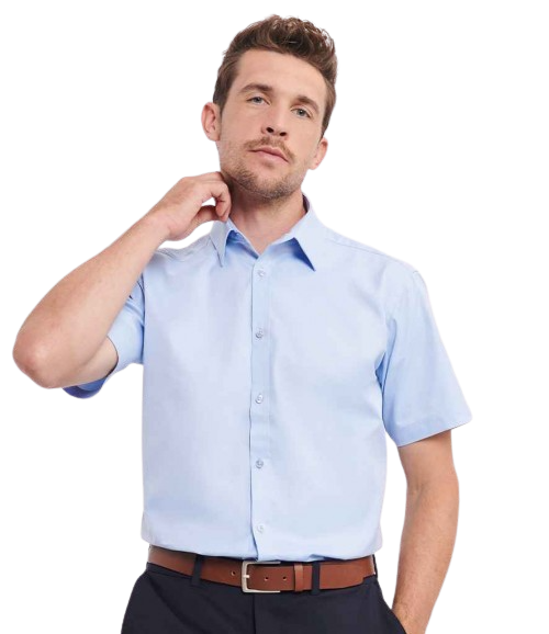 Russell Mens Short Sleeve Herringbone Shirt Light Blue