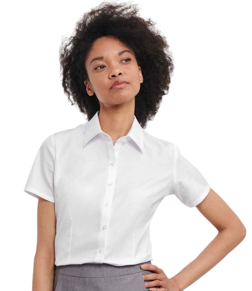 Russell Ladies Short Sleeve Herringbone Shirt White