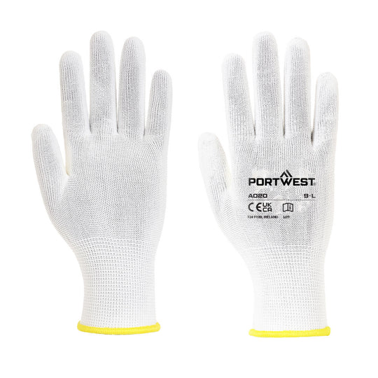 A pair of white Portwest assembly gloves, model A020.
