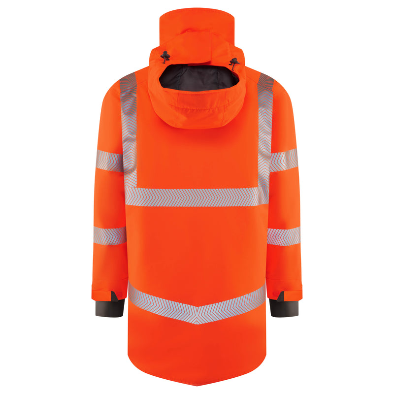 Leo Workwear PETROC Anorak - Orange - Back, hood up