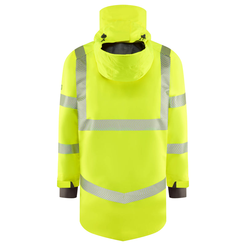 Leo Workwear PETROC Anorak - Yellow - Back, hood up