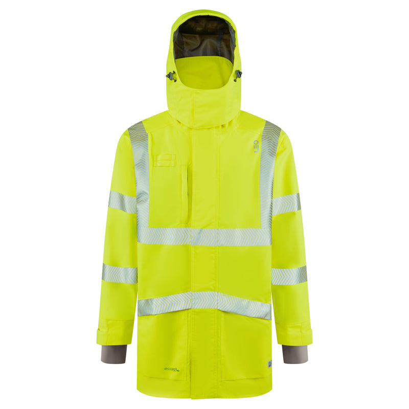 Leo Workwear PETROC Anorak - Yellow - Front, hood up