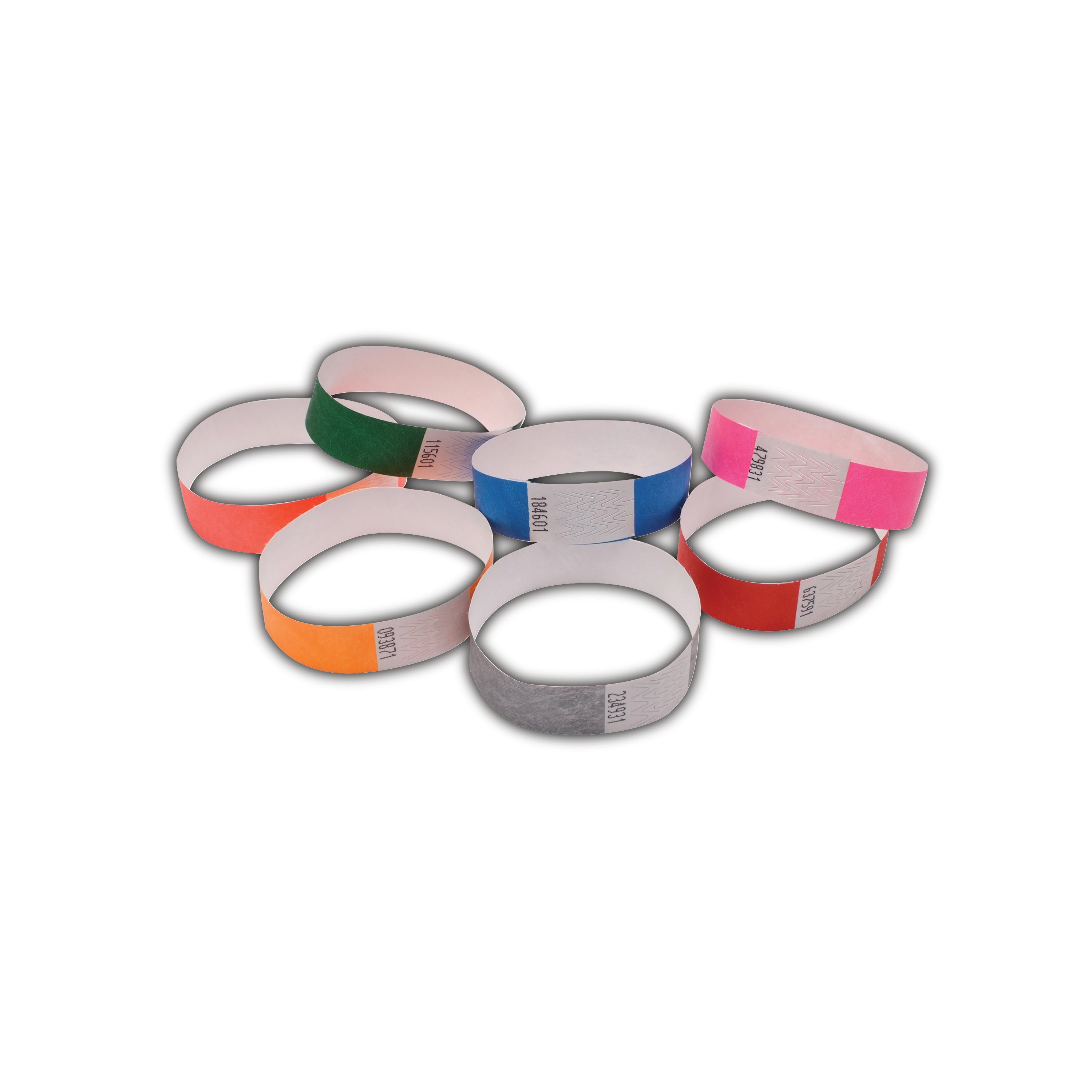 A strip of coral Announce 19mm wristbands, showing the tear-off design.