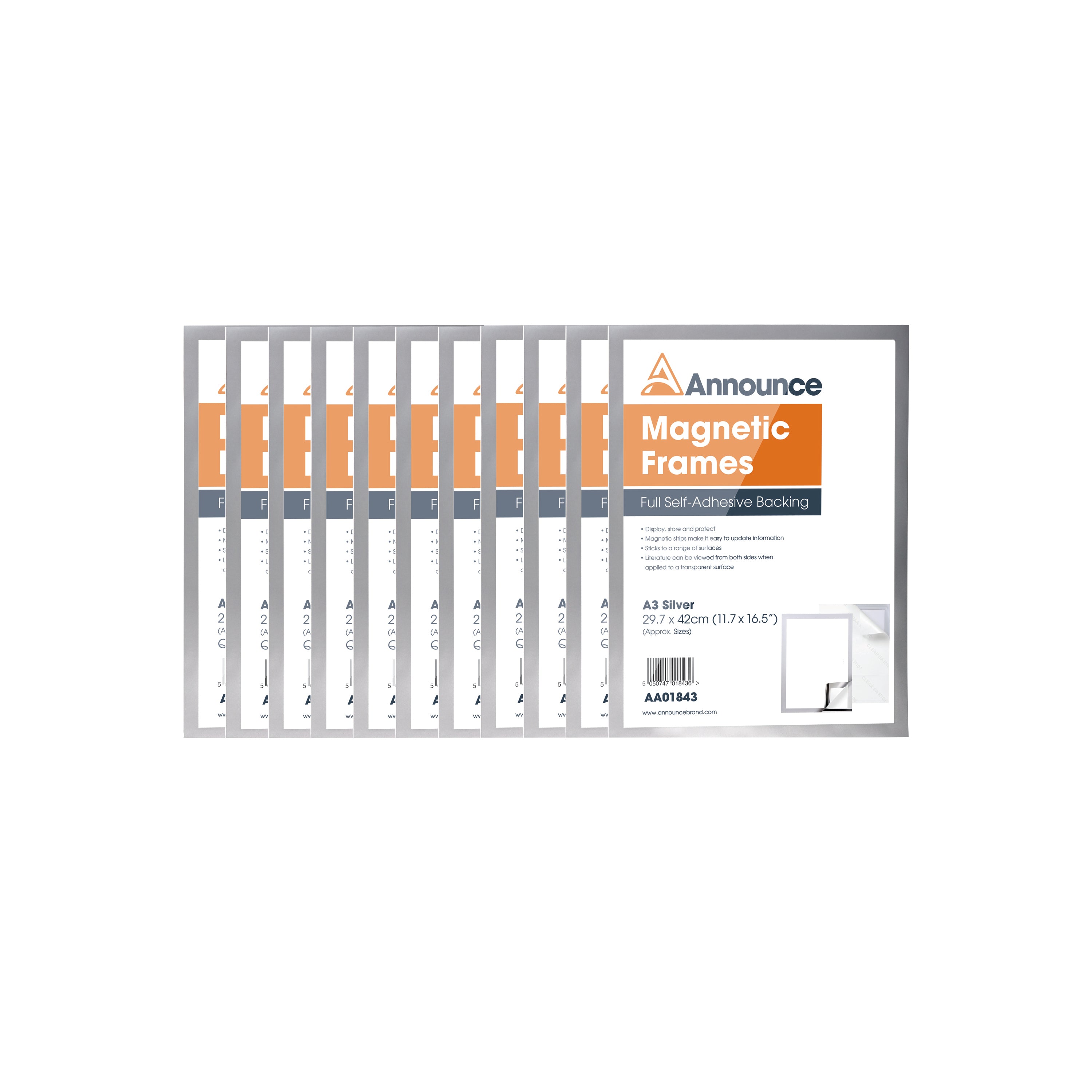 Announce magnetic frame for A3 posters (AA01845), silver color, supplied in a 10-pack.