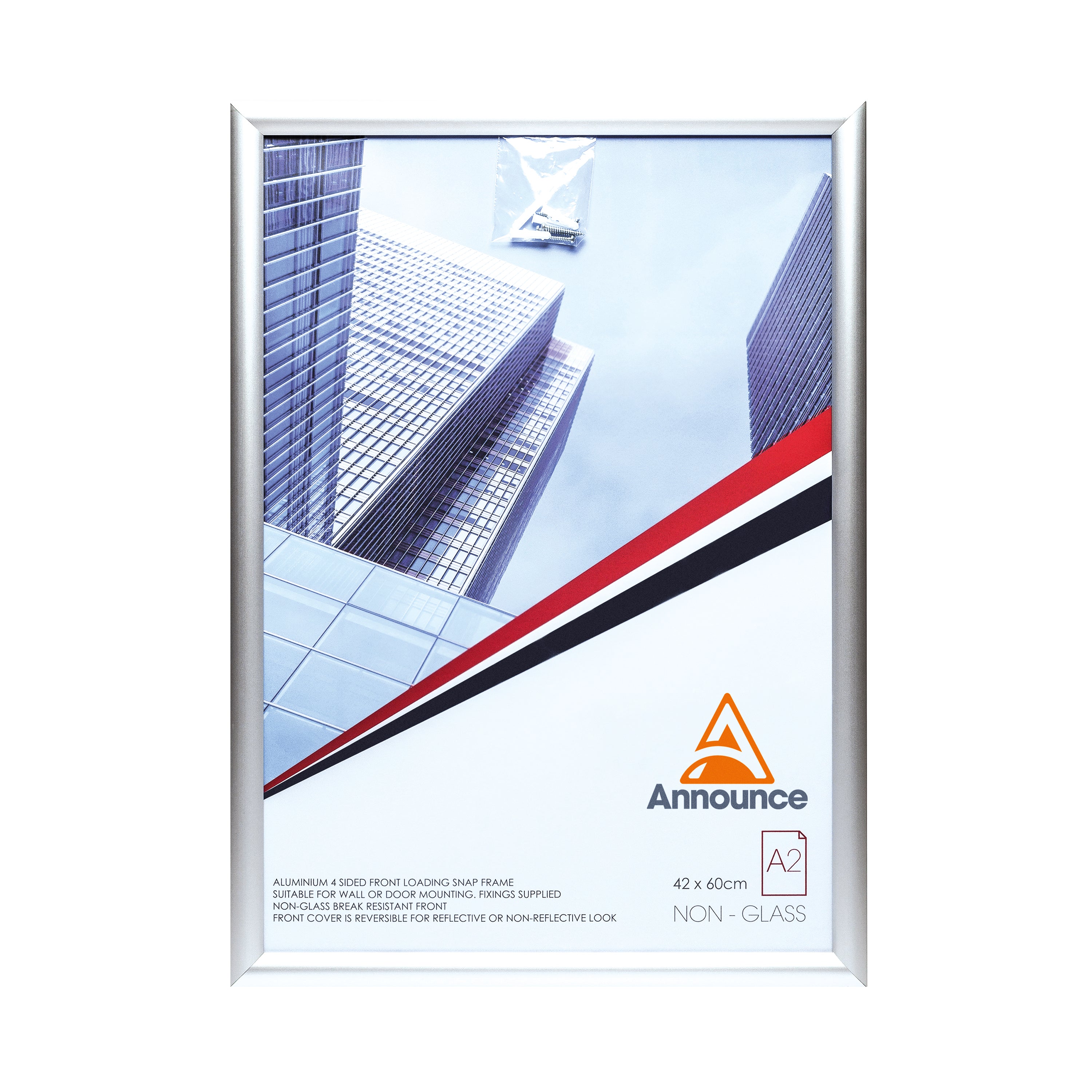 Announce A2 snap frame in silver (AA06220) with a front-opening clip mechanism.