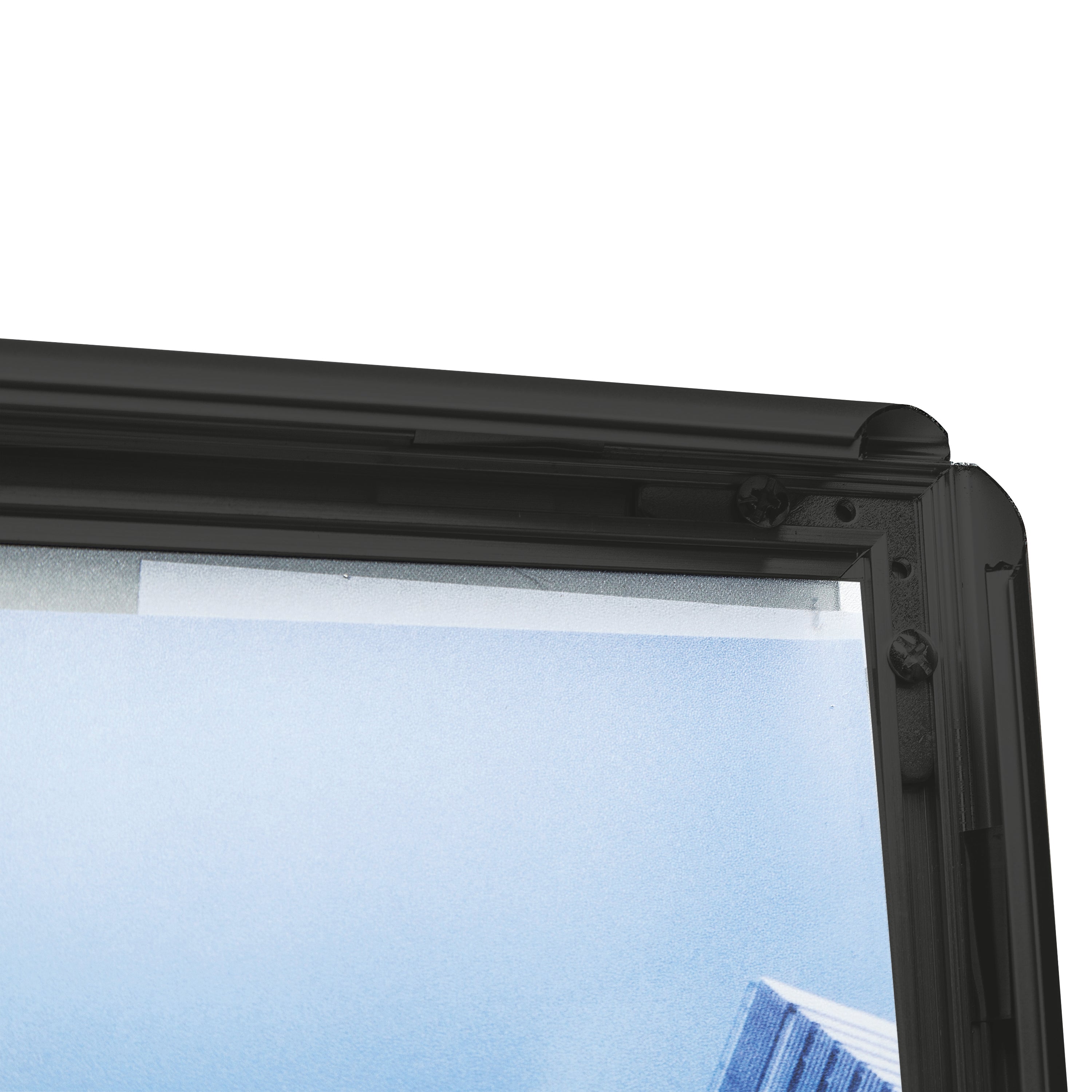 The sleek profile of the Announce A4 black snap frame for modern interiors.