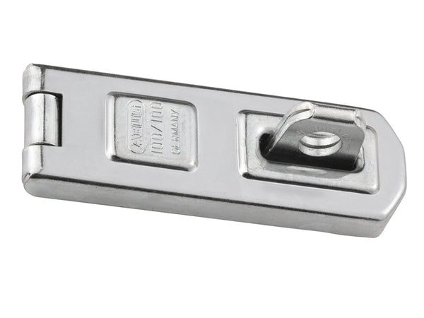 Steel ABUS 100 Series hasp and staple (ABU100100S) shown with its tough, protected hinge pin.