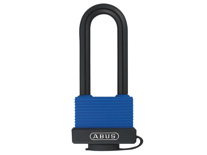 ABUS 70IB/45LSC long shackle Aqua Safe padlock in its retail carded packaging.