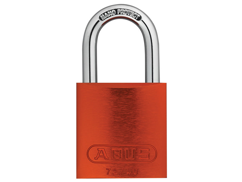 A six-pack of keyed alike Orange ABUS 72/40 long shackle safety padlocks.