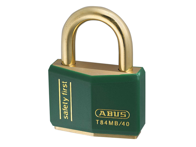 A green ABUS T84MB/40 rustproof padlock for color-coded security.