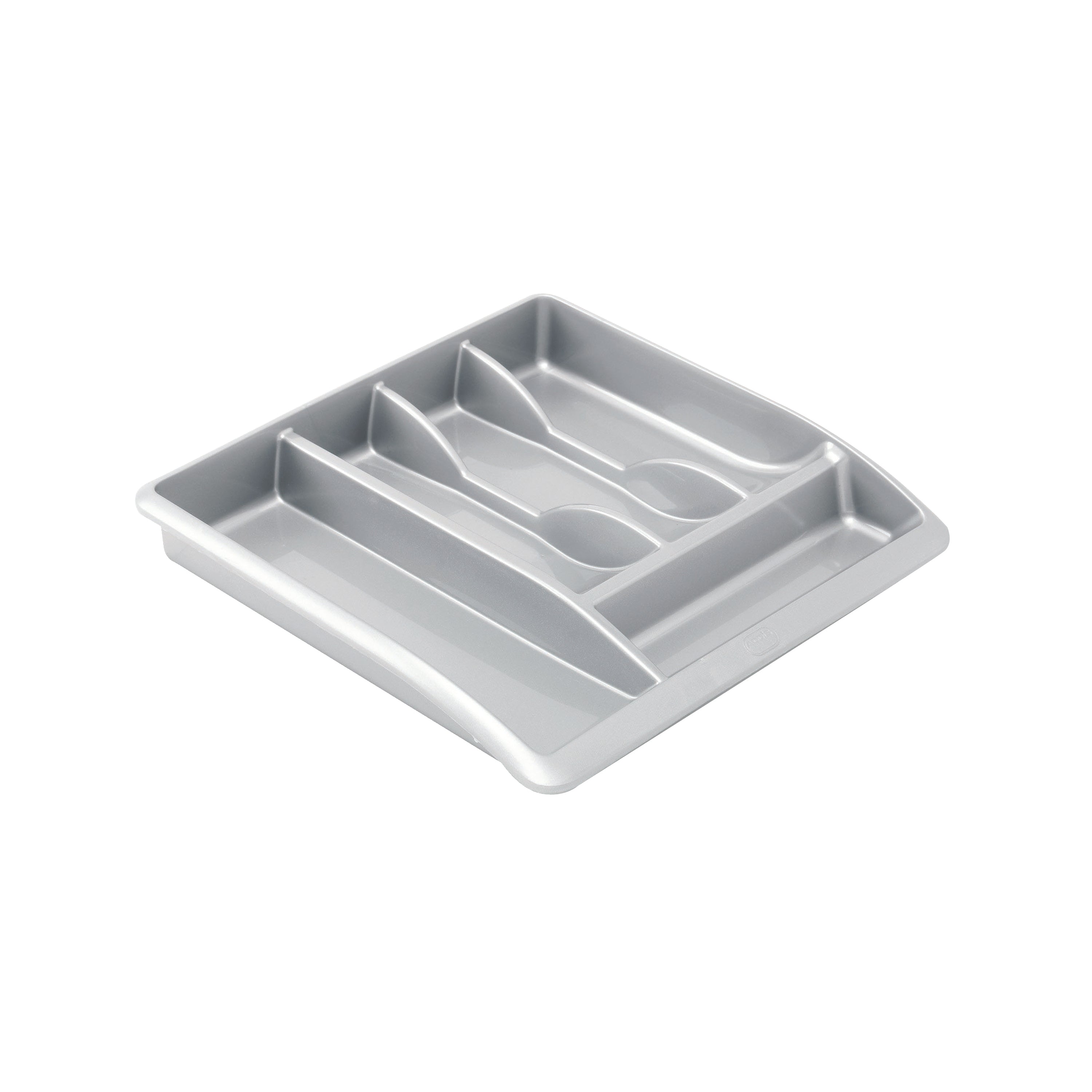 Addis cutlery tray in metallic grey, with multiple compartments for kitchen utensils.