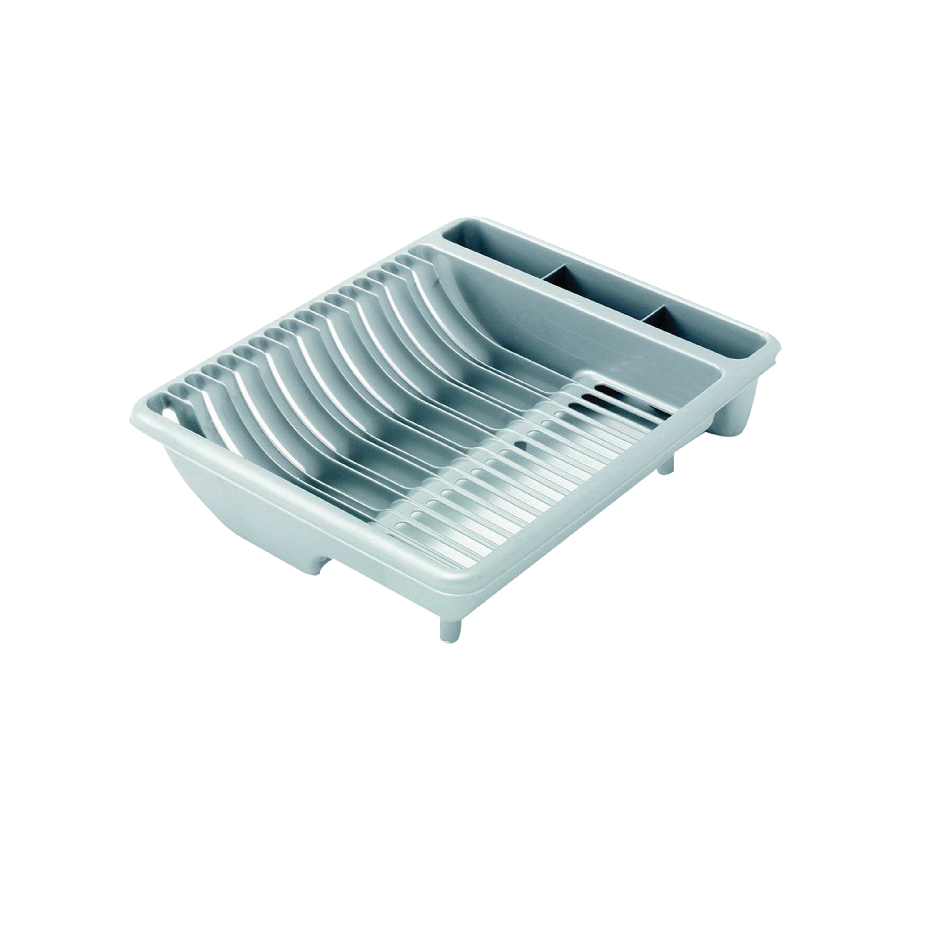 Addis draining rack in metallic grey with slots for plates and a flat area for cups.