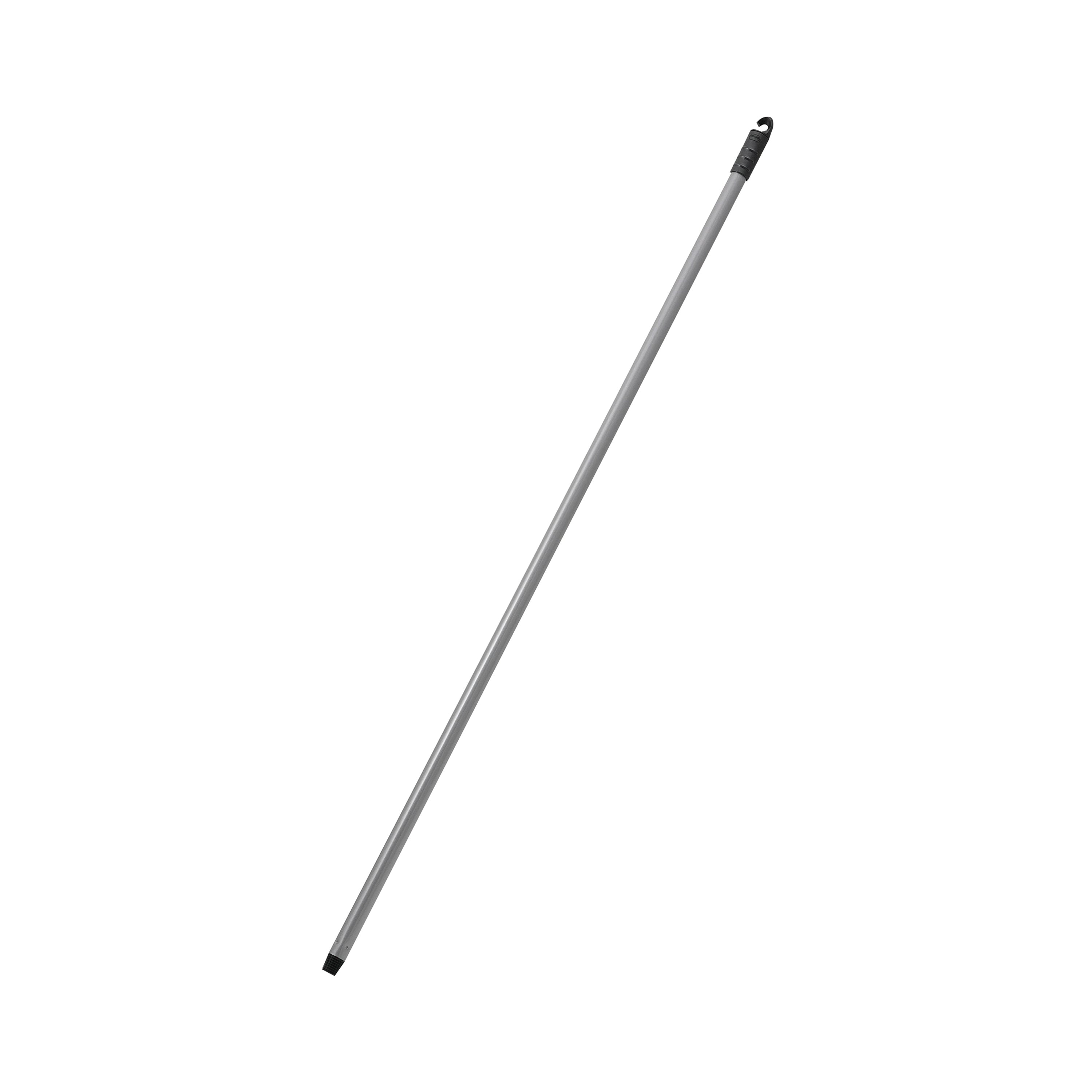 Close-up on the threaded end of the metallic Addis broom handle for a secure connection.