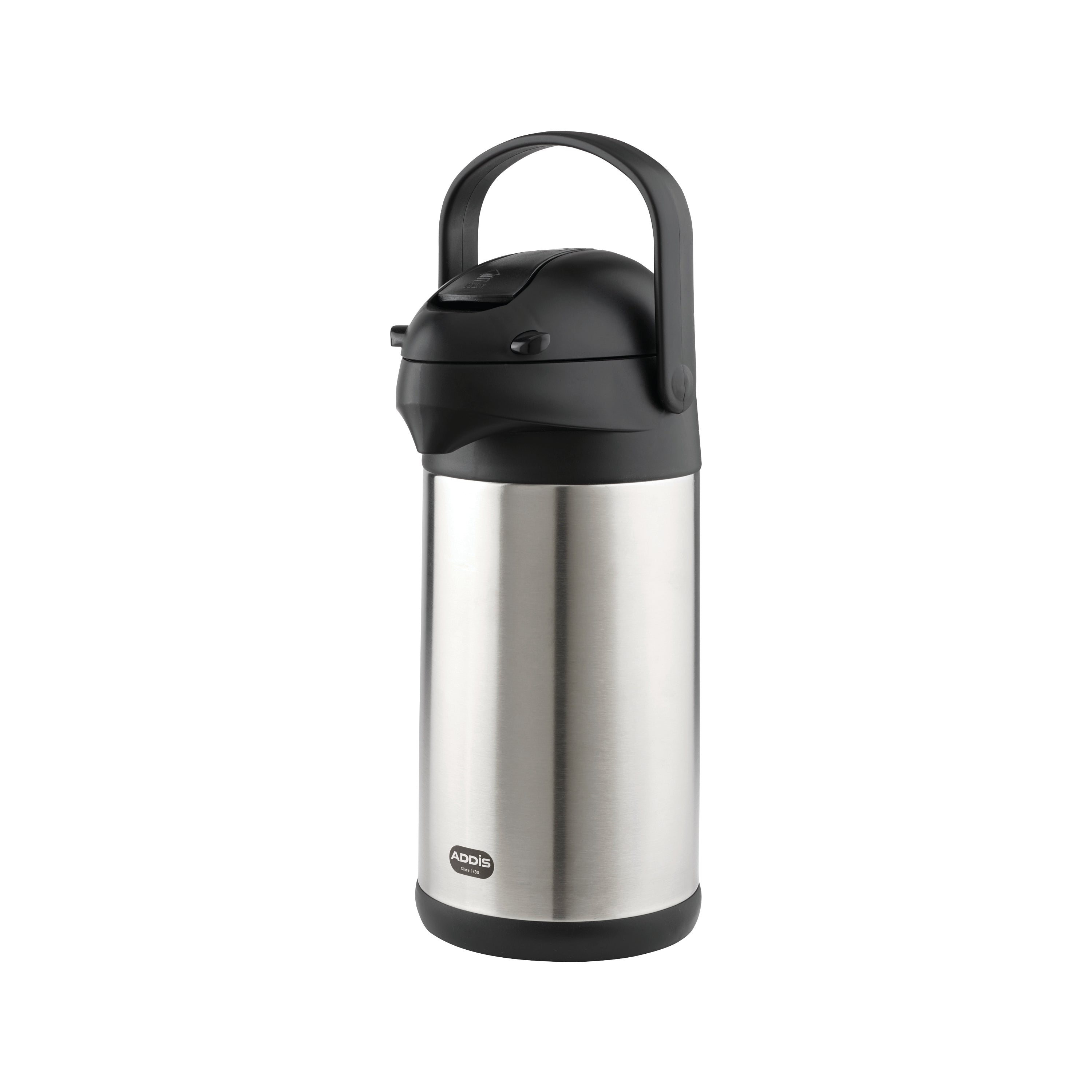 3-litre chrome vacuum jug, showing the spout and black carry handle.