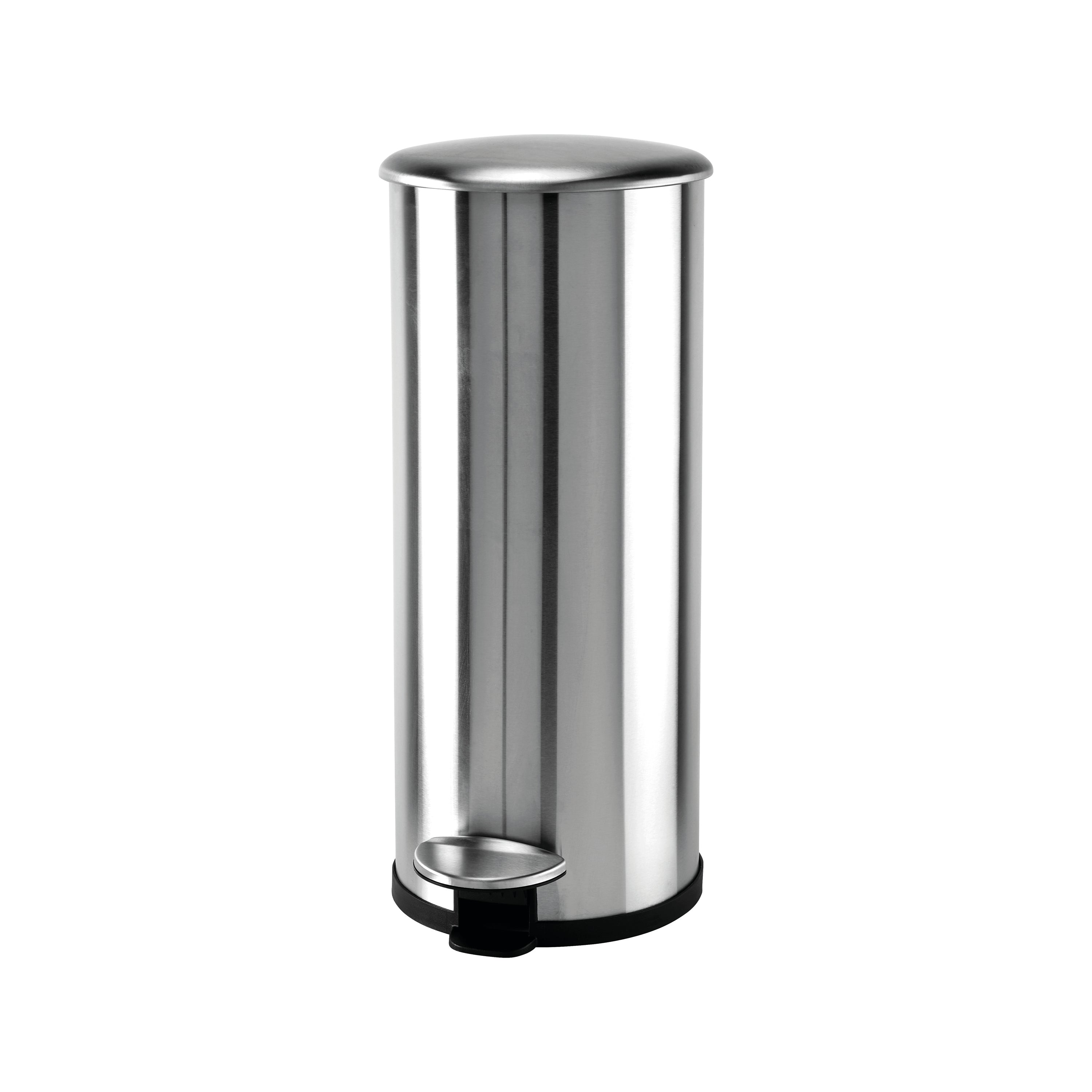 30-litre pedal bin in brushed stainless steel with a soft-close lid.