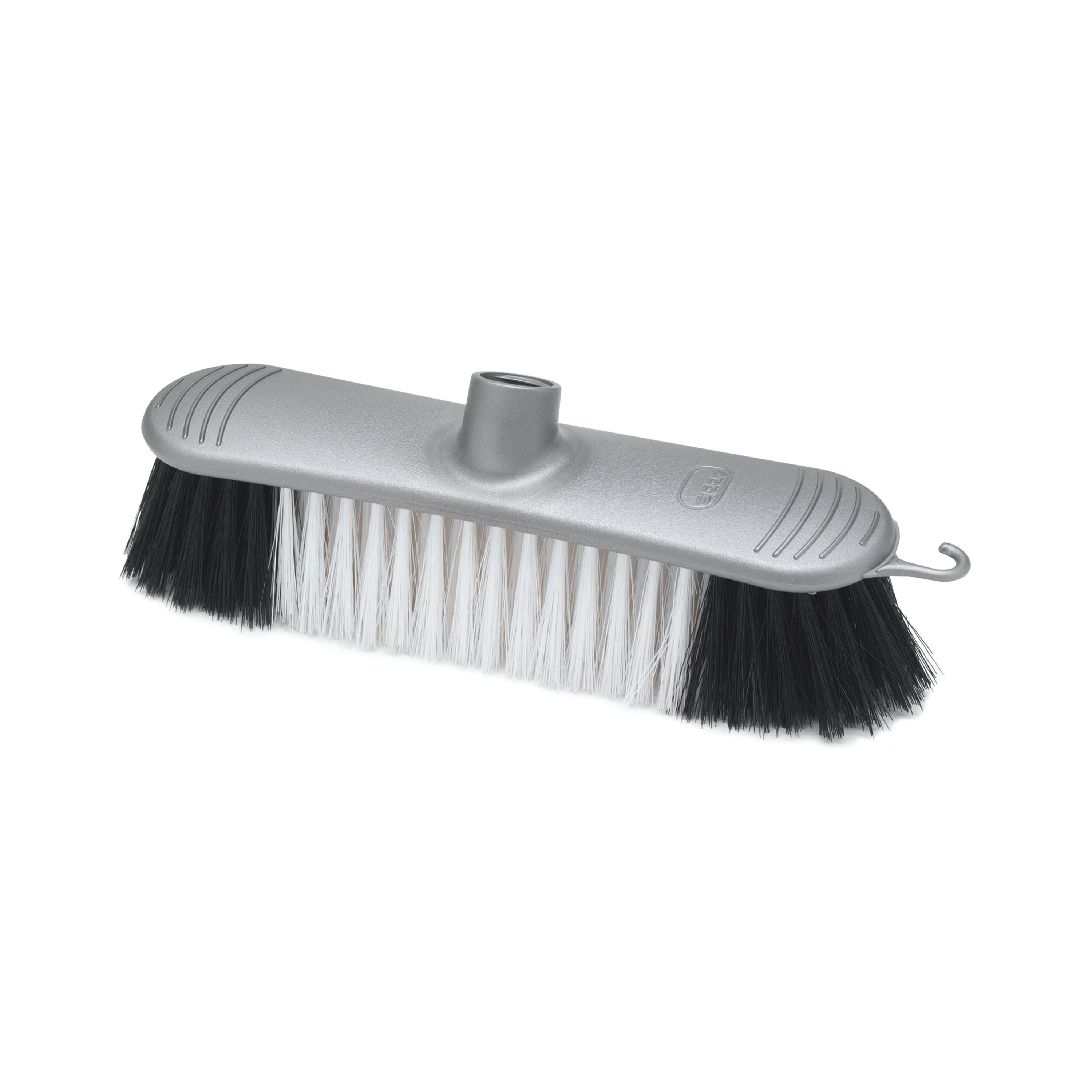 Top-down view of the Addis soft broom head, showing the bristle layout and metallic top.