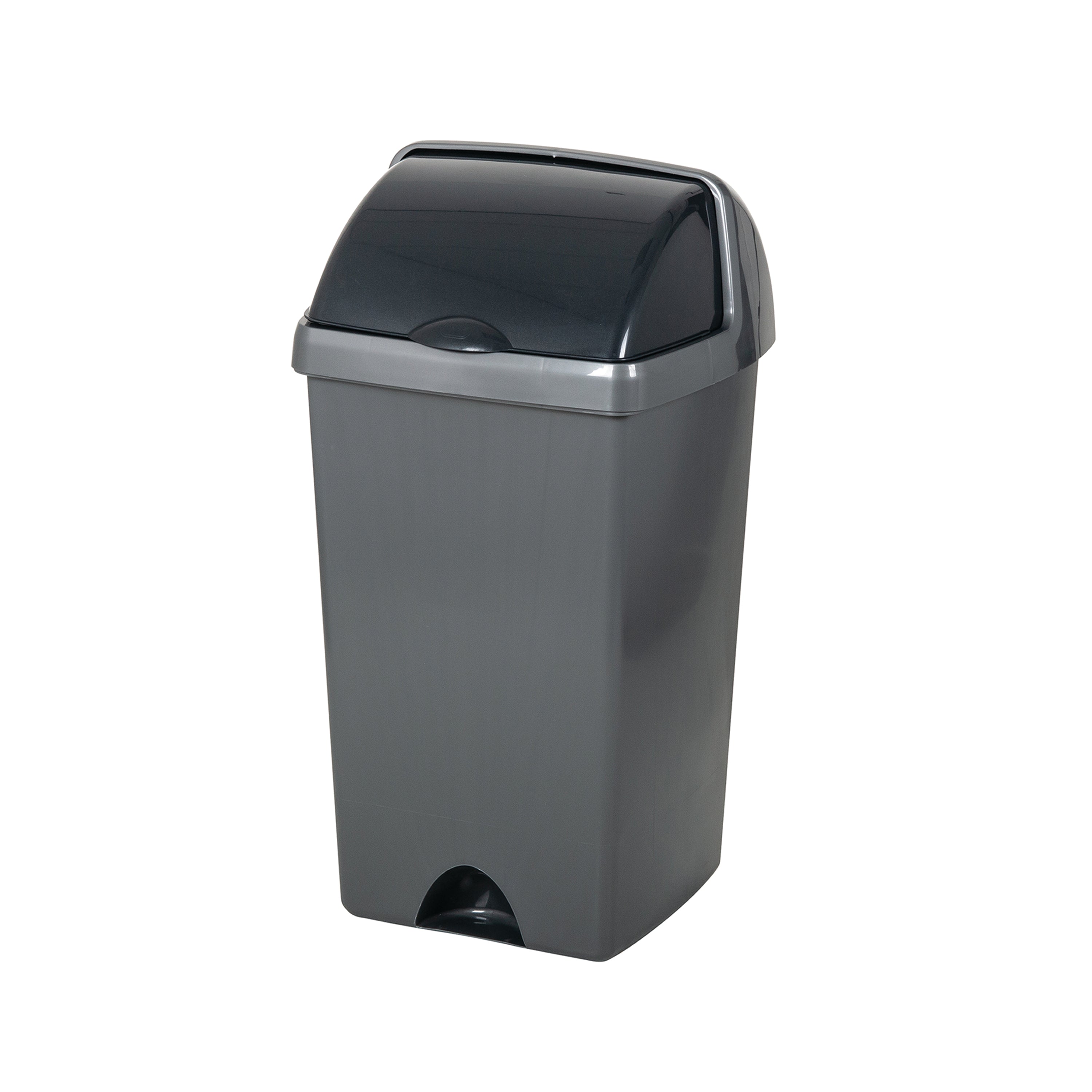Profile view of the Addis 50-litre metallic roll-top bin, highlighting its slim design.