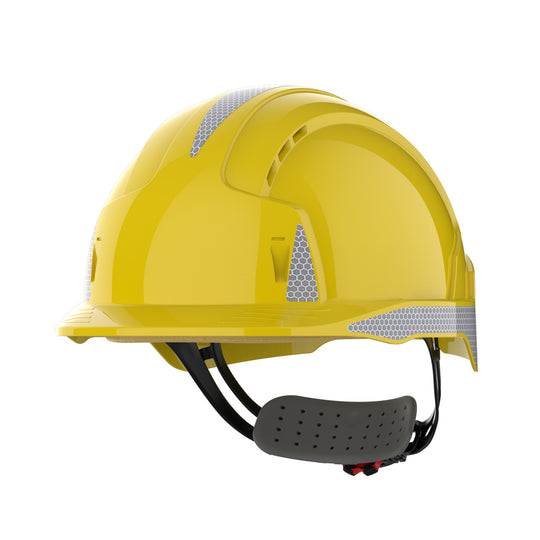 JSP EVOLite Safety Helmet with Reflective CR2 Decals - Wheel Ratchet - Vented - Yellow