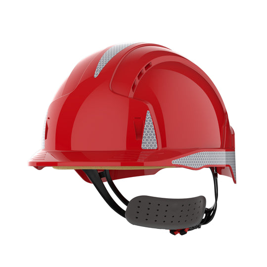 JSP EVOLite Safety Helmet with Reflective CR2 Decals - Wheel Ratchet - Vented - Red
