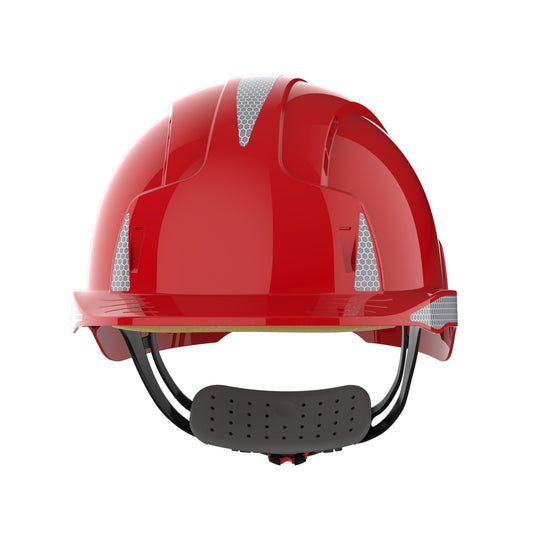 JSP EVOLite Safety Helmet with Reflective CR2 Decals - Wheel Ratchet - Vented - Red