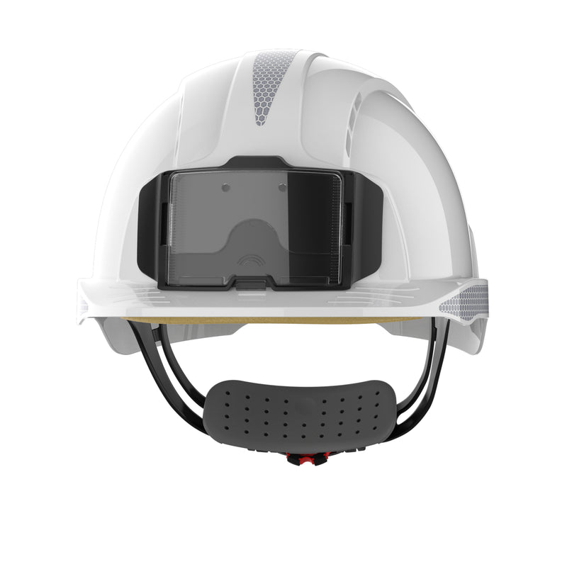 JSP EVOLite Safety Helmet - Reflective CR2 Decals and ID Card Holder / Lamp Bracket - White