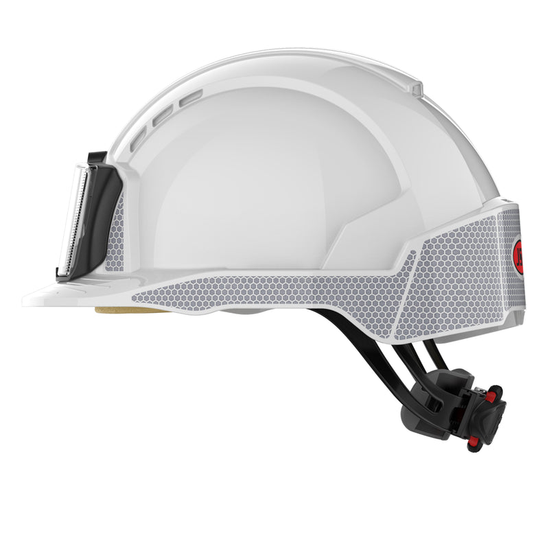 JSP EVOLite Safety Helmet - Reflective CR2 Decals and ID Card Holder / Lamp Bracket - White