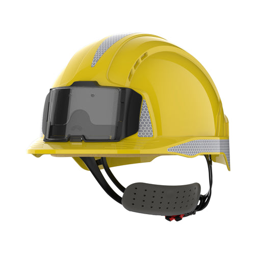 JSP EVOLite Safety Helmet with Reflective CR2 Decals and ID Card Holder / Lamp Bracket - Yell