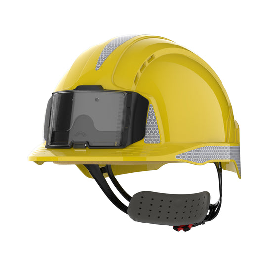JSP EVOLite Safety Helmet with Reflective CR2 Decals and ID Card Holder / Lamp Bracket - Yell