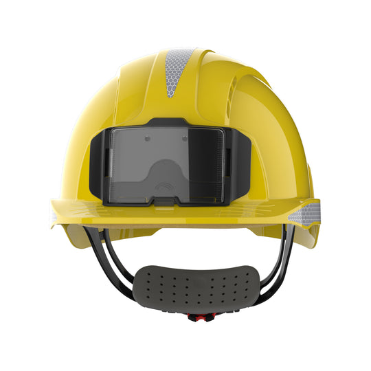 JSP EVOLite Safety Helmet with Reflective CR2 Decals and ID Card Holder / Lamp Bracket - Yell