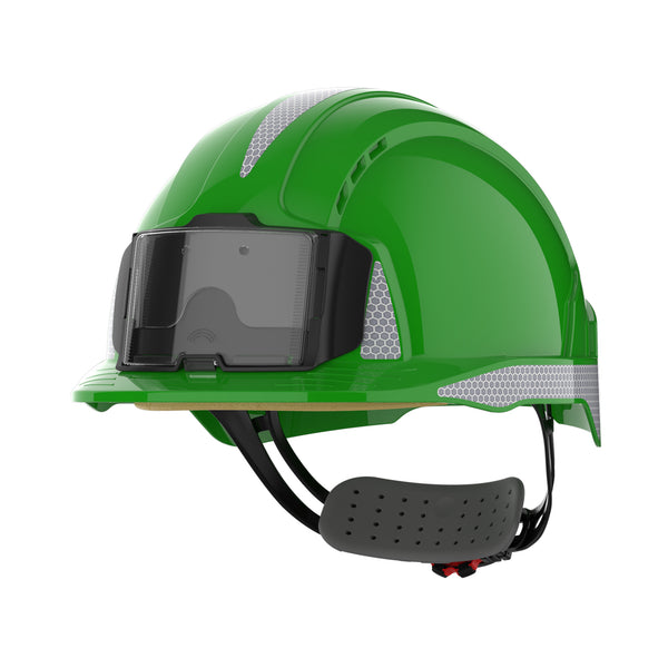 JSP EVOLite Safety Helmet with CR2 Decals and ID Card Holder / Lamp Bracket - Green
