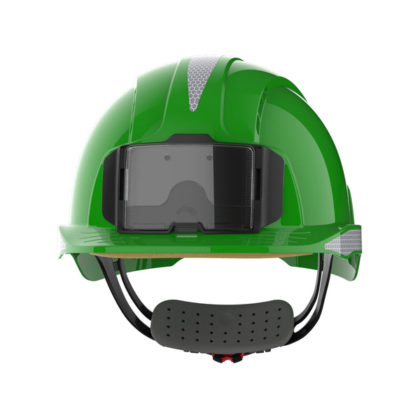 JSP EVOLite Safety Helmet with CR2 Decals and ID Card Holder / Lamp Bracket - Green