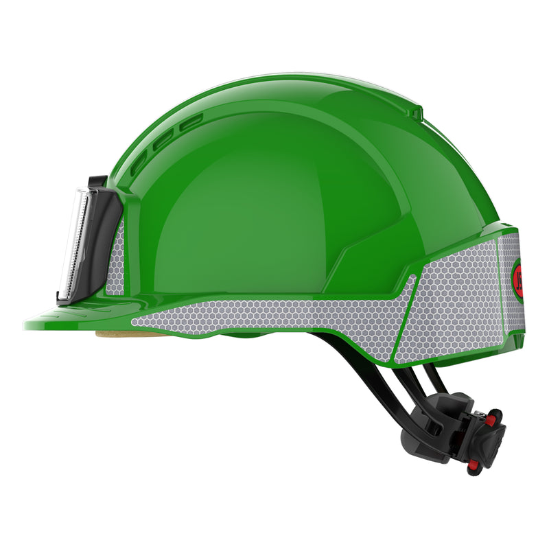 JSP EVOLite Safety Helmet with CR2 Decals and ID Card Holder / Lamp Bracket - Green