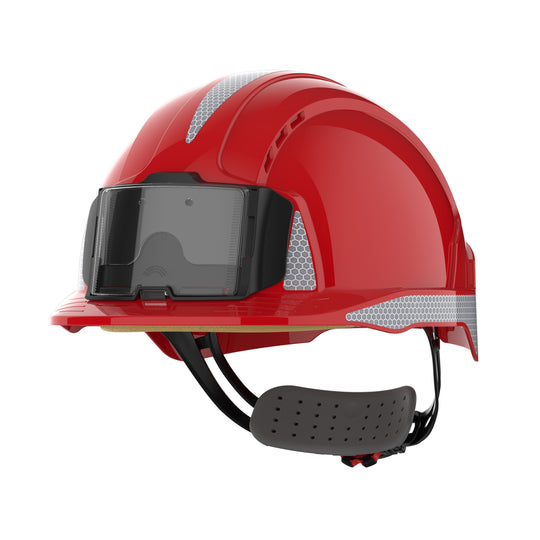 JSP EVOLite Safety Helmet with CR2 Decals and ID Card Holder / Lamp Bracket - Red